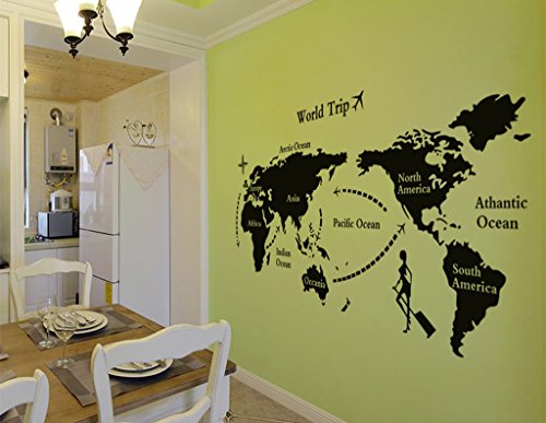 Decals Design 'World Map' Wall Sticker (PVC Vinyl, 90 cm x 60 cm, Black ...