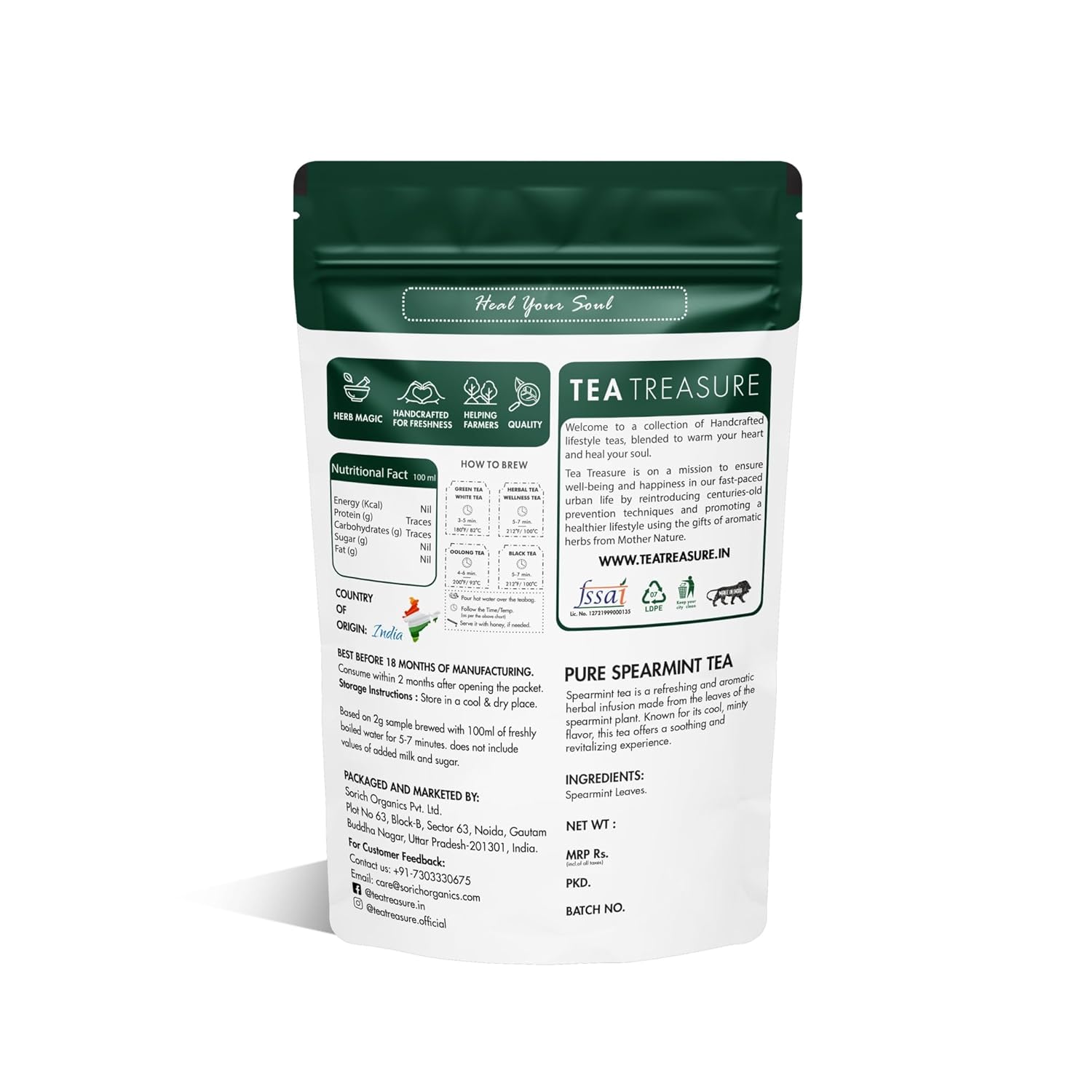 Tea Treasure Spearmint Herbal Tea 100gm | Spearmint Tea for PCOS, PCOD, Unwanted Hair | Spearmint Tea Loose Leaves | Boosts Immunity | Reduces Stress | Rich in Antioxidants | Aids Digestion - View 2 of 4