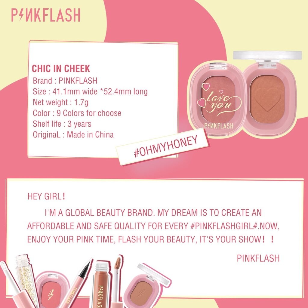 PINKFLASH PF-F01 Chic In Cheek OhMyHoney Naturally Pigmented Blusher Highlight Contour Face Makeup Soft Powder Blush-Daybreak(FROM MALAYSIA) - View 4 of 4