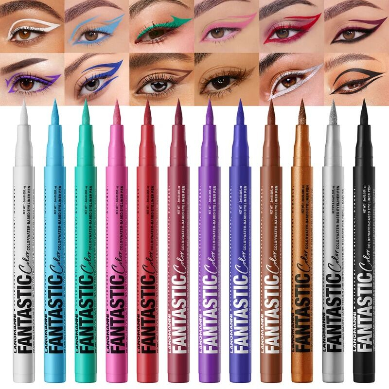 Matte Dark Red & White Liquid Eyeliner Pencil 12 Colors Quick-Drying Waterproof Smudge-Proof Long-Lasting Eye Makeup Cosmetic Precision Tip Bold & Smooth Application-03 - View 2 of 4