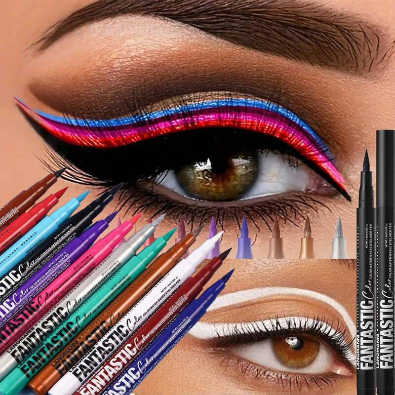 Matte Dark Red & White Liquid Eyeliner Pencil 12 Colors Quick-Drying Waterproof Smudge-Proof Long-Lasting Eye Makeup Cosmetic Precision Tip Bold & Smooth Application-03 - View 3 of 4