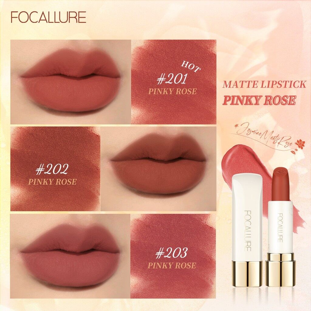 FOCALLURE FA203 Natural Jasmine Meets Rose Pure Matte Lipstick Long-Lasting Waterproof Soft Smooth Lipstick-301#(FROM MALAYSIA) - View 4 of 4