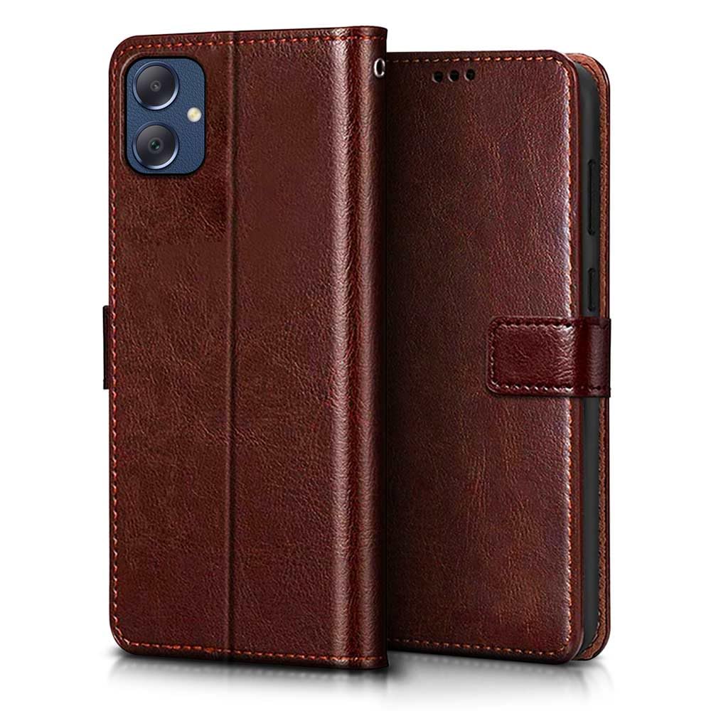 WOW IMAGINE Shock Proof Flip Cover Back Case Cover for Samsung Galaxy F05 | Galaxy M05 | Galaxy A05 (Flexible | Leather Finish | Card Pockets Wallet & Stand | Chestnut Brown) (FROM INDIA FAAZ) - View 2 of 3