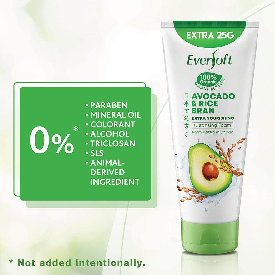 EVERSOFT Avocado and Rice Bran Facial Cleanser 195g — Nourishing Face Wash, Gentle Hydrating Cleanser, Removes Dirt & Oil, Softens Skin, Enriched with Natural Extracts for Smooth Healthy Radiant Complexion - View 2 of 3