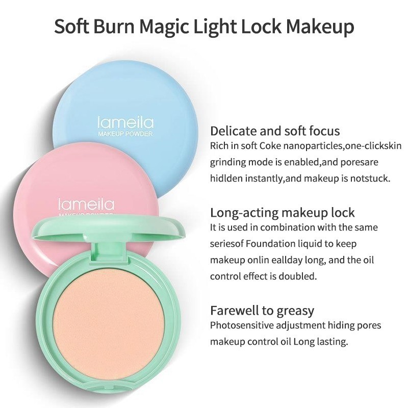 Lameila Compact Powder Oil Control Waterproof Whitening Concealer Powder Loose Powder Makeup Pressed Powder with Mirror- 01 - Ivory white(FROM MALAYSIA) - View 3 of 4