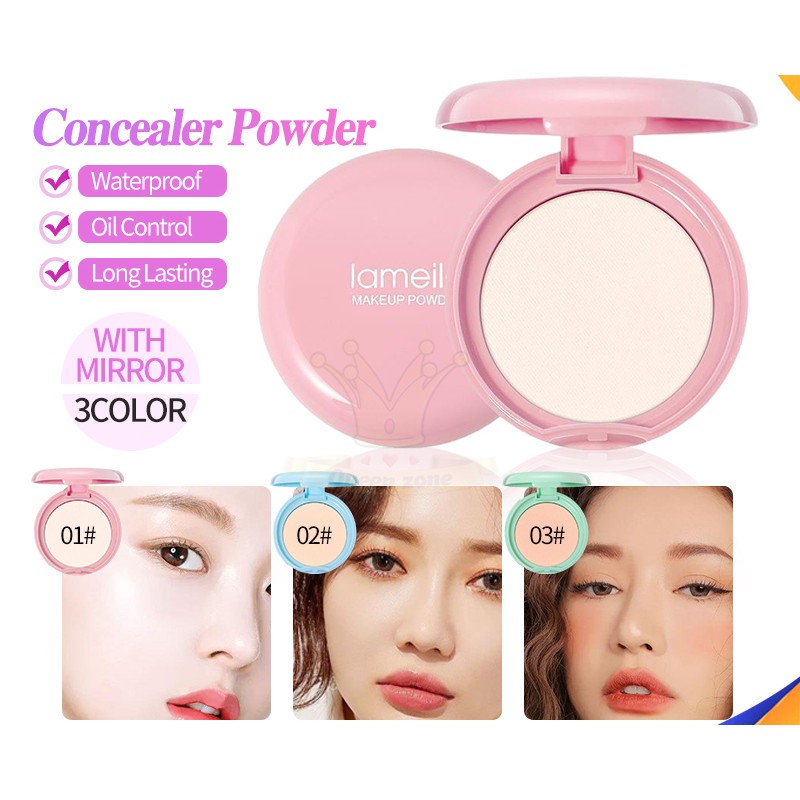 Lameila Compact Powder Oil Control Waterproof Whitening Concealer Powder Loose Powder Makeup Pressed Powder with Mirror- 01 - Ivory white(FROM MALAYSIA) - View 4 of 4