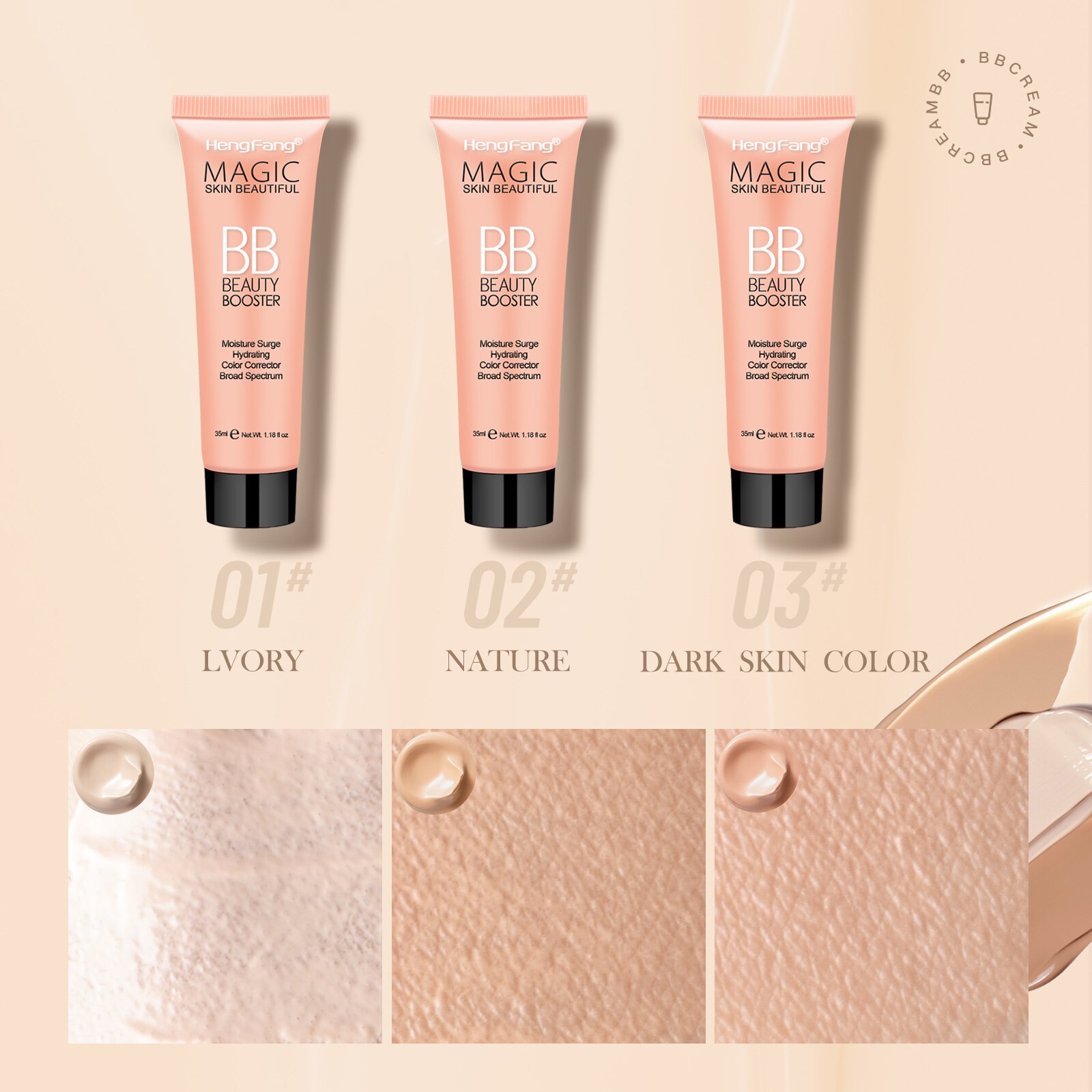 HengFang Moisten Magic Skin Beautiful BB Cream 3 Colors 35ml Face #H8441- 01 Ivory(FROM MALAYSIA) - View 4 of 4