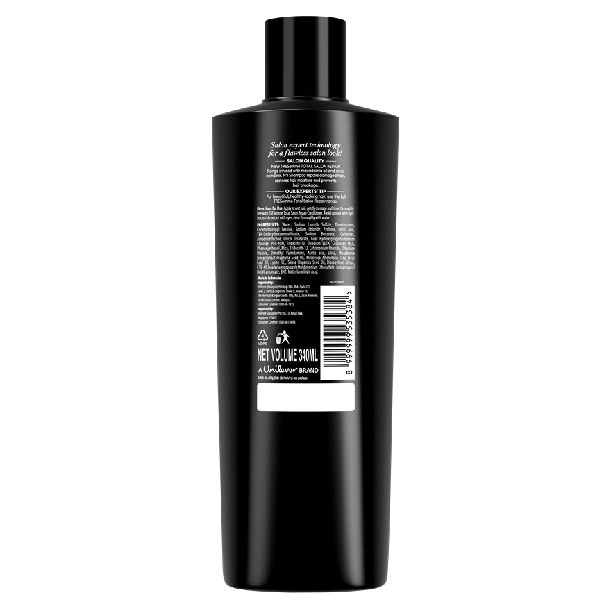 TRESEMME Total Salon Repair Shampoo 340ml – Repairs Damaged Hair, Strengthens from Roots, Reduces Breakage, Nourishes Deeply, Restores Smoothness and Shine, Gentle Formula for Healthy, Soft, Resilient, Salon-Like Hair - View 2 of 3