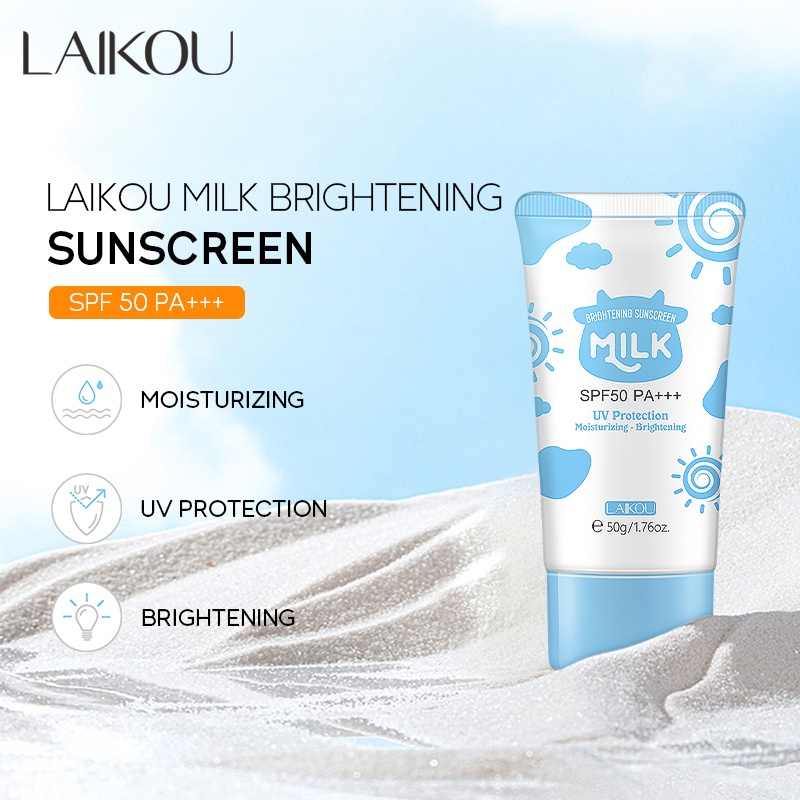 LAIKOU Milk Brightening Sunscreen SPF50 PA+++ 50g – UV Protection Face and Body Sunblock, Waterproof, Long Lasting, Lightweight, Hydrating, Non-Greasy, Brightening Formula for Smooth, Radiant, Protected Skin Daily - View 3 of 3