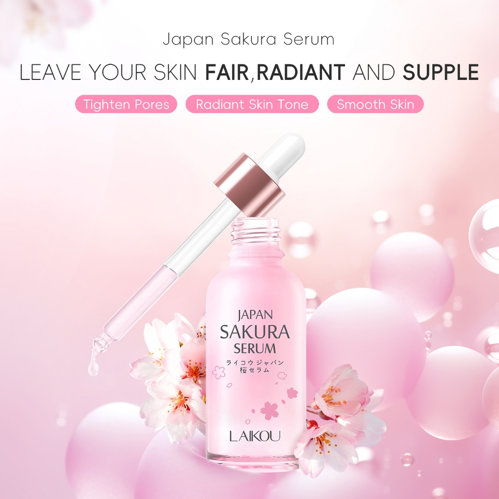 LAIKOU Japan Sakura Facial Serum 30ml – Radiance Enhancing Essence, Boosts Skin Elasticity, Anti-Aging Formula, Lightweight Hydrating Serum, Smooths Fine Lines, Nourishes Skin, Leaves Face Glowing, Soft, Firm, Youthful - View 2 of 3
