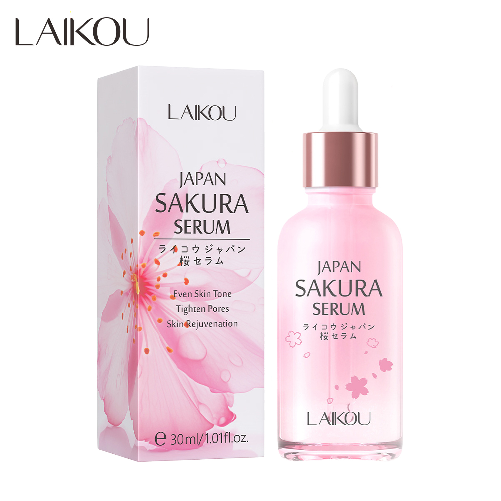 LAIKOU Japan Sakura Facial Serum 30ml – Radiance Enhancing Essence, Boosts Skin Elasticity, Anti-Aging Formula, Lightweight Hydrating Serum, Smooths Fine Lines, Nourishes Skin, Leaves Face Glowing, Soft, Firm, Youthful - View 3 of 3