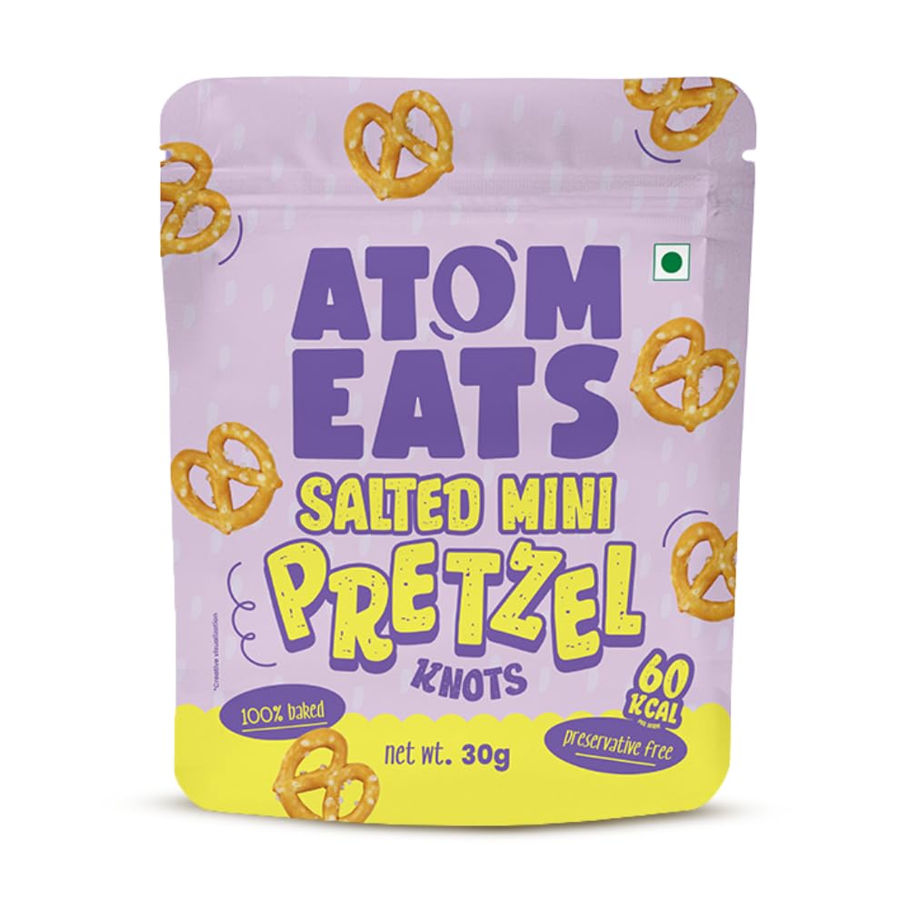 Atom Eats Salted Pretzel Mini Knots 30g | 100% Baked | Savory Snacks, Crunchy Namkeen - Perfect for Snack Box, Parties, On-the-Go Versatile Food Items - Great for Dipping, Solo Snacking - Related product