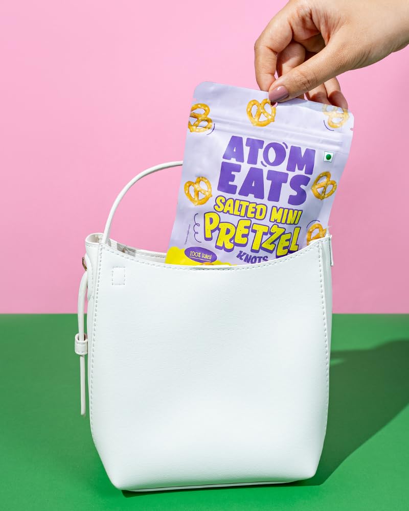 Atom Eats Salted Pretzel Mini Knots 30g | 100% Baked | Savory Snacks, Crunchy Namkeen - Perfect for Snack Box, Parties, On-the-Go Versatile Food Items - Great for Dipping, Solo Snacking - View 2 of 5
