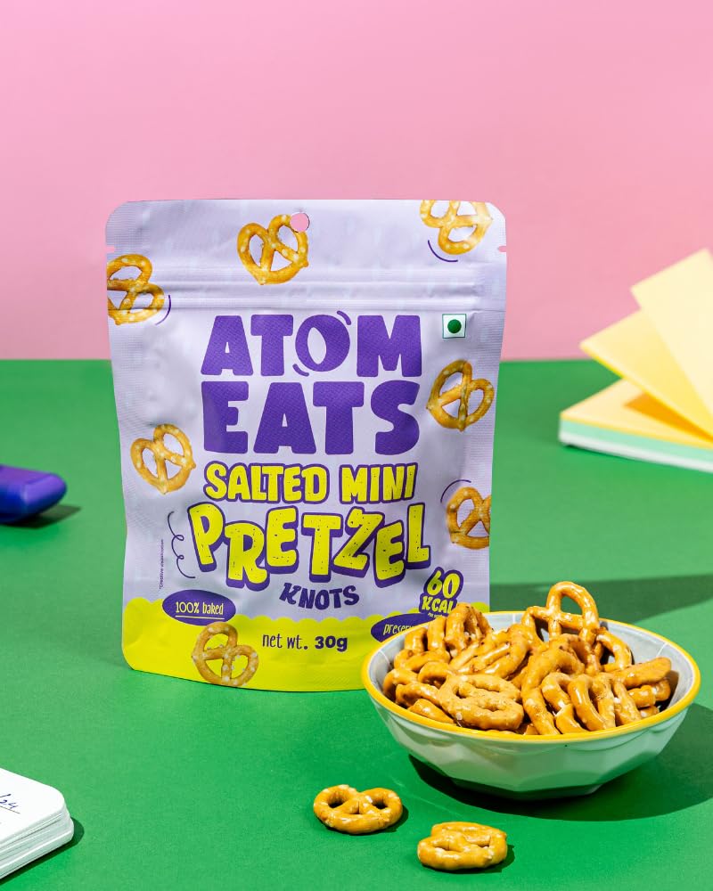 Atom Eats Salted Pretzel Mini Knots 30g | 100% Baked | Savory Snacks, Crunchy Namkeen - Perfect for Snack Box, Parties, On-the-Go Versatile Food Items - Great for Dipping, Solo Snacking - View 3 of 5