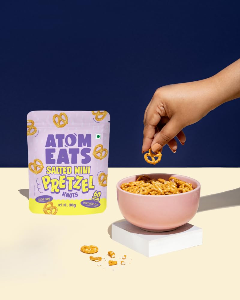 Atom Eats Salted Pretzel Mini Knots 30g | 100% Baked | Savory Snacks, Crunchy Namkeen - Perfect for Snack Box, Parties, On-the-Go Versatile Food Items - Great for Dipping, Solo Snacking - View 4 of 5