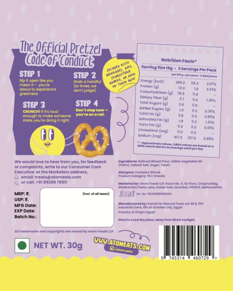 Atom Eats Salted Pretzel Mini Knots 30g | 100% Baked | Savory Snacks, Crunchy Namkeen - Perfect for Snack Box, Parties, On-the-Go Versatile Food Items - Great for Dipping, Solo Snacking - View 5 of 5