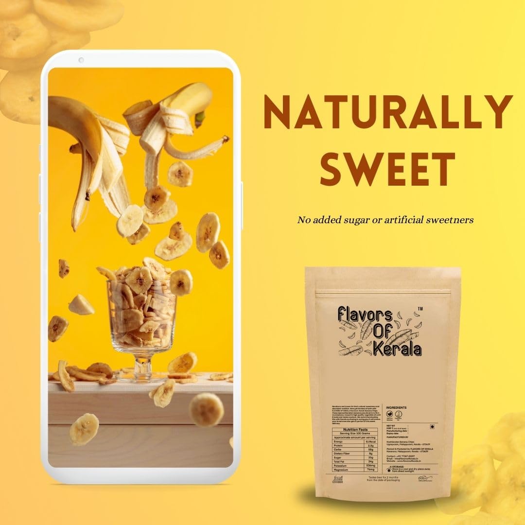 FLAVORS OF KERALA (FOK) Premium Kerala Sweet Banana Chips in Coconut Oil, 200g| No Added Sugar or Sweeteners | Naturally Sweet Fasting Friendly Banana Chips - View 2 of 4
