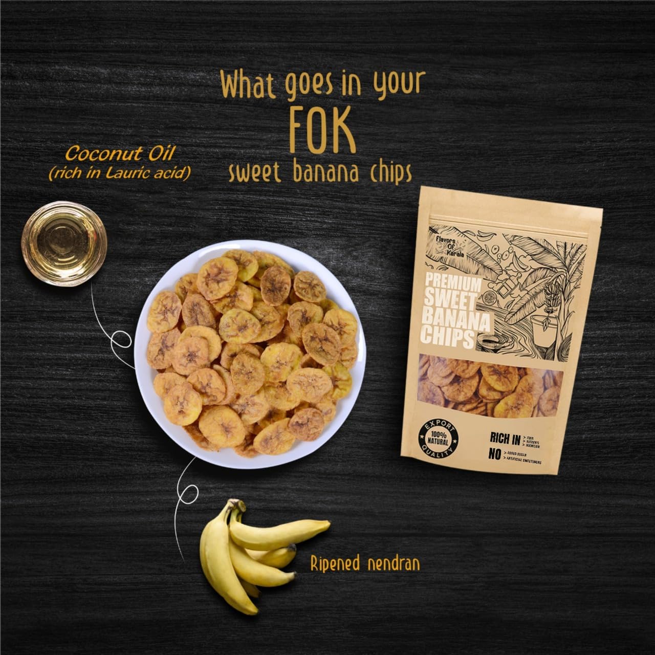 FLAVORS OF KERALA (FOK) Premium Kerala Sweet Banana Chips in Coconut Oil, 200g| No Added Sugar or Sweeteners | Naturally Sweet Fasting Friendly Banana Chips - View 4 of 4