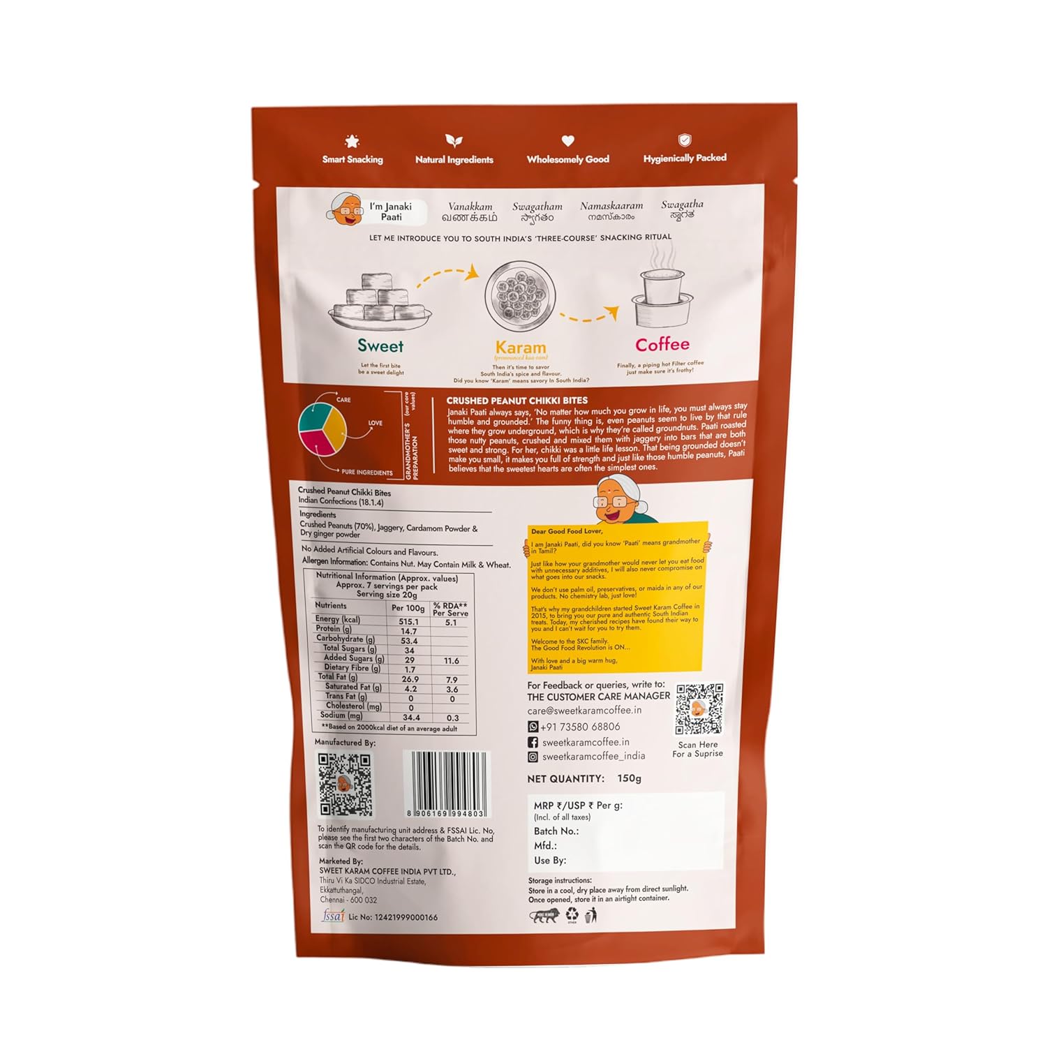Sweet Karam Coffee Crushed Peanut Chikki Bites - 150g | No White Sugar or Preservatives | Jaggery Sweetened | Protein & Fiber Rich Gajak | Healthy Indian mithai Snack - View 4 of 4