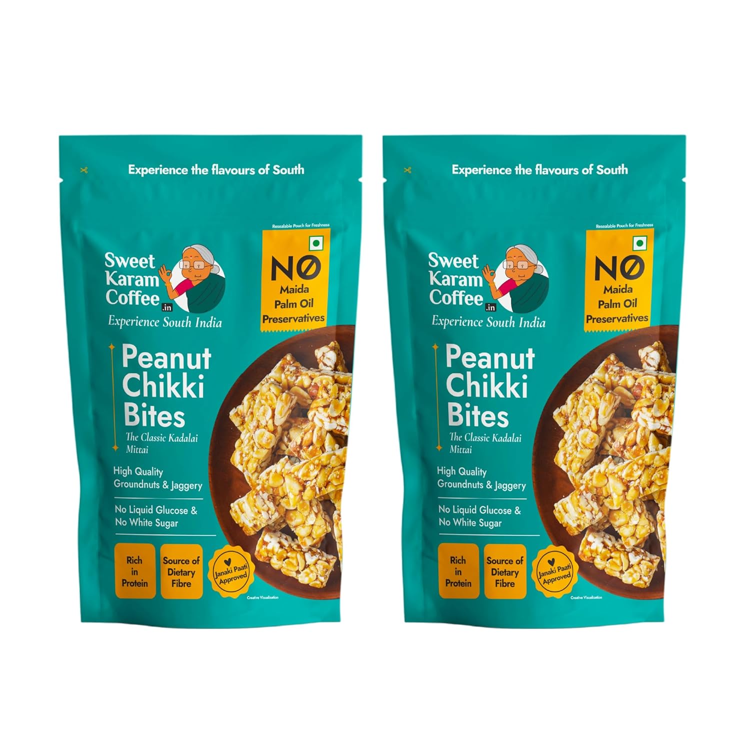 Sweet Karam Coffee Peanut Chikki Bites – Pack of 2 (150g Each) | No Palm Oil or Preservatives | Jaggery Sweetened | White Sugar Free | High Protein & Fiber | Kadalai Mittai Gajak | Healthy Indian Snack - Related product