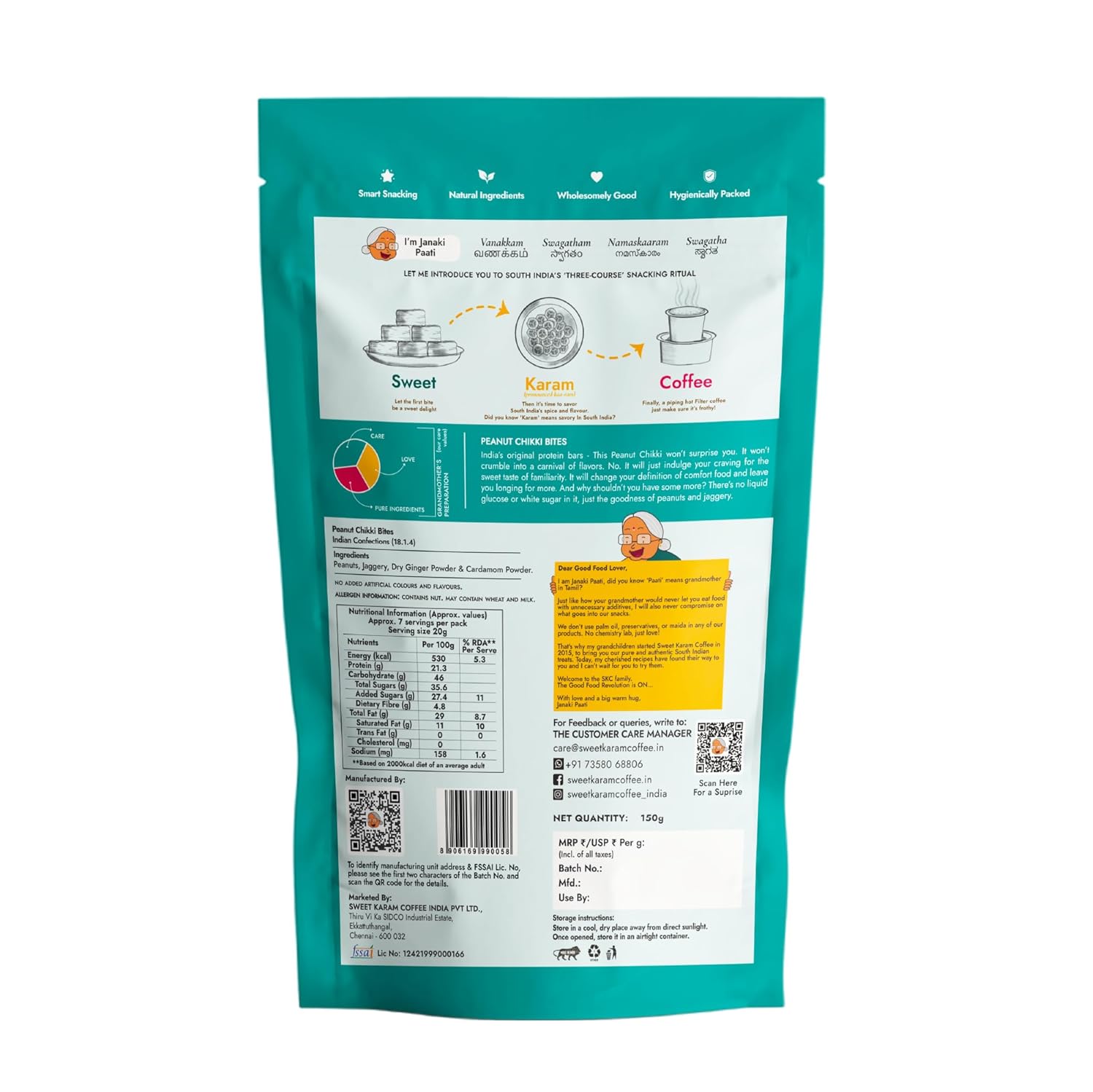 Sweet Karam Coffee Peanut Chikki Bites – Pack of 2 (150g Each) | No Palm Oil or Preservatives | Jaggery Sweetened | White Sugar Free | High Protein & Fiber | Kadalai Mittai Gajak | Healthy Indian Snack - View 2 of 4