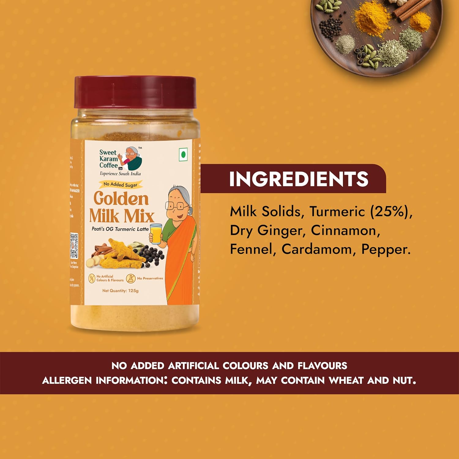 Sweet Karam Coffee Golden Milk Mix (Turmeric Latte) - 125g | No Added Sugar or Preservatives | Immunity Booster with Power of 6 Spices | Natural Anti-Inflammatory Drink | Comforting & Ready to Mix - View 3 of 4