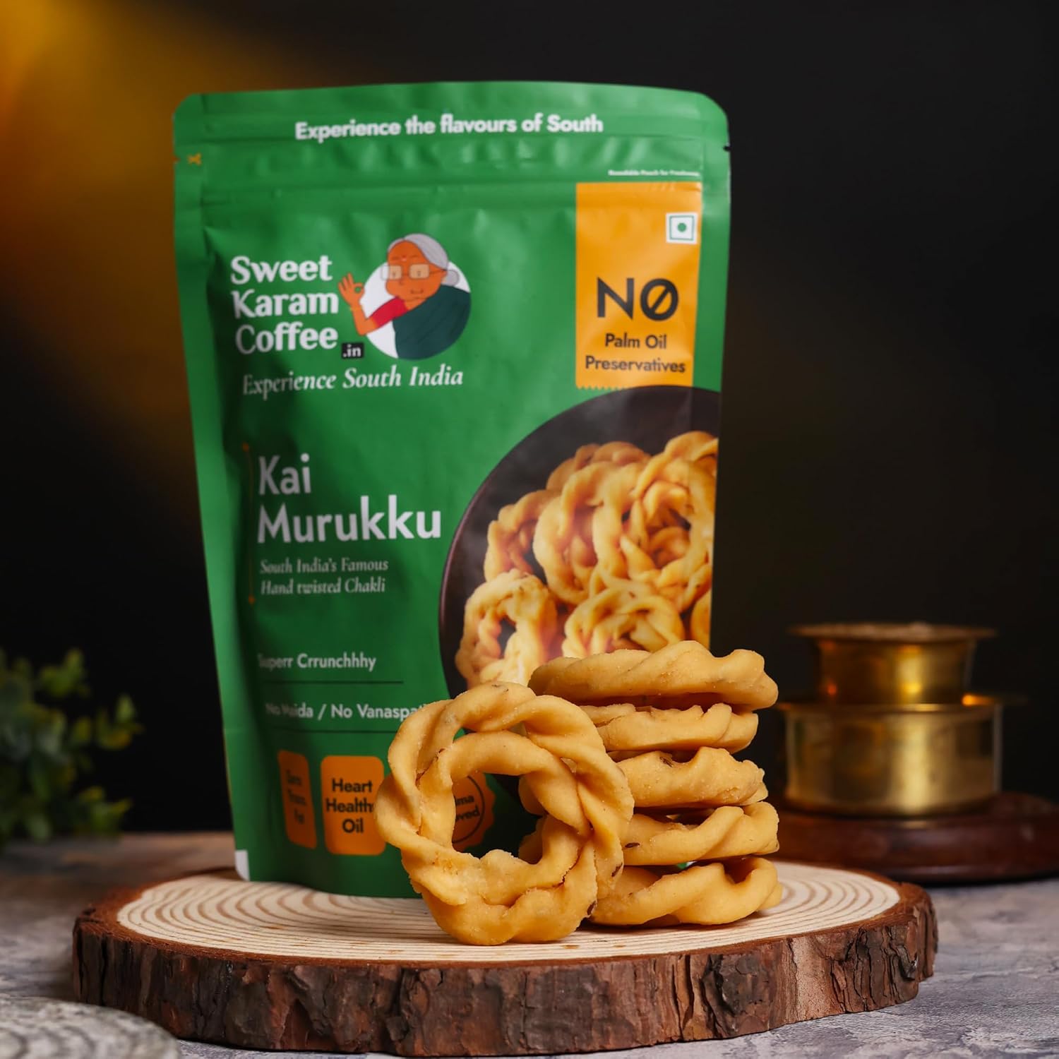 Sweet Karam Coffee Kai Murukku - 150grams | No Palm Oil & Preservatives | Authentic South Indian Hand-Twisted Chakli | Crunchy & Delicious Namkeen | Tea Time Snack | Festive Special - View 4 of 4