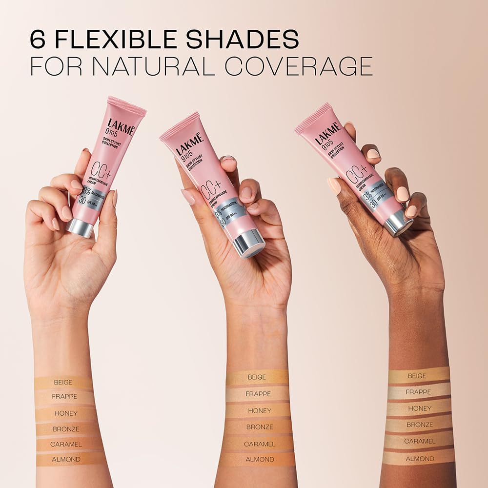 Lakme 9 to 5 CC Cream Beige with 3% Niacinamide Complex SPF30 PA++ | 90% lightweight moisturizing cream for Care & 10% Foundation for Care |Conceals Dark Spots| Brightens Skin |30 g - View 2 of 7