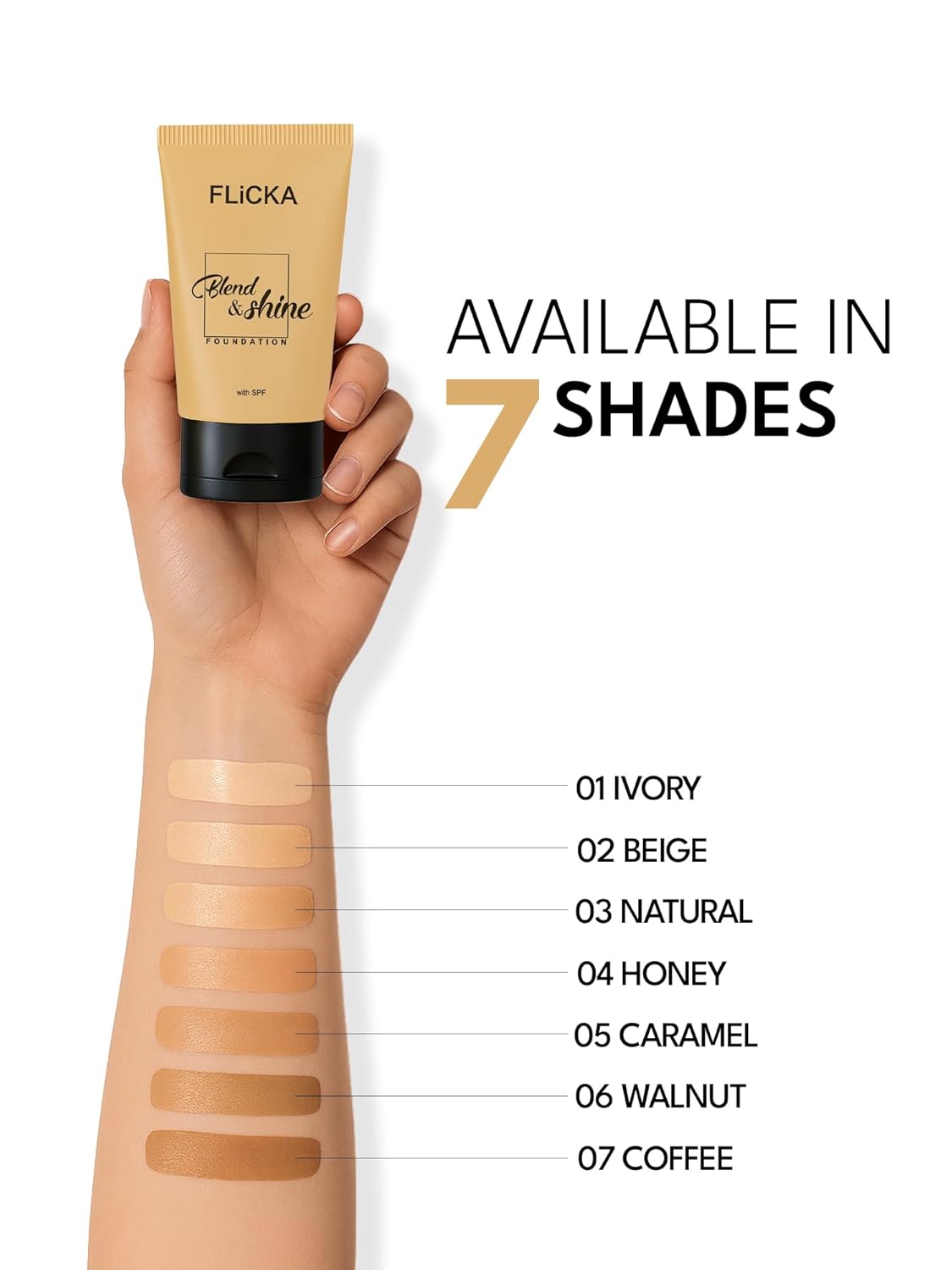 FLiCKA Makeup Kit | Blend & Shine Liquid Foundation 30ML (Walnut) | 3 In 1 Silk Touch Primer Moisturiser and SPF (Sun Protection Formula) 60ML | Make up Combos - View 4 of 6