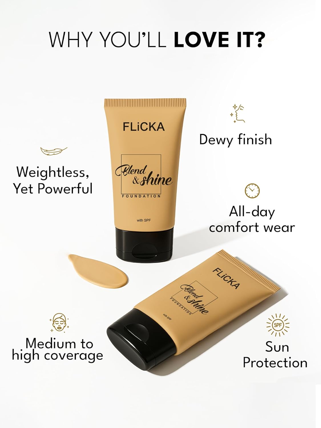 FLiCKA Makeup Kit | Blend & Shine Liquid Foundation 30ML (Walnut) | 3 In 1 Silk Touch Primer Moisturiser and SPF (Sun Protection Formula) 60ML | Make up Combos - View 5 of 6