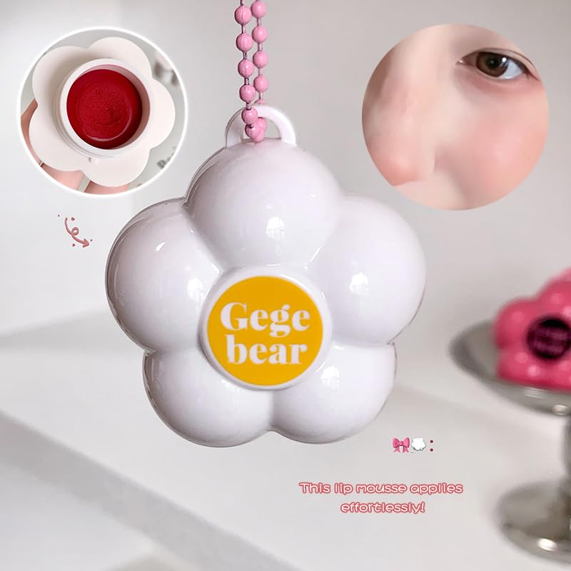 Gege Bear Multi-Purpose Cream Blush | Cherry Blush mud for Cheeks & Lips | Natural Soft Focus Finish | Silky Smooth Creamy Texture | Long Lasting Easy Blend | Kawaii Flower Packaging with Keychain | Cute Blusher for Women & Teen Girls (01# Soft Baby Pink, 4g) - View 3 of 6