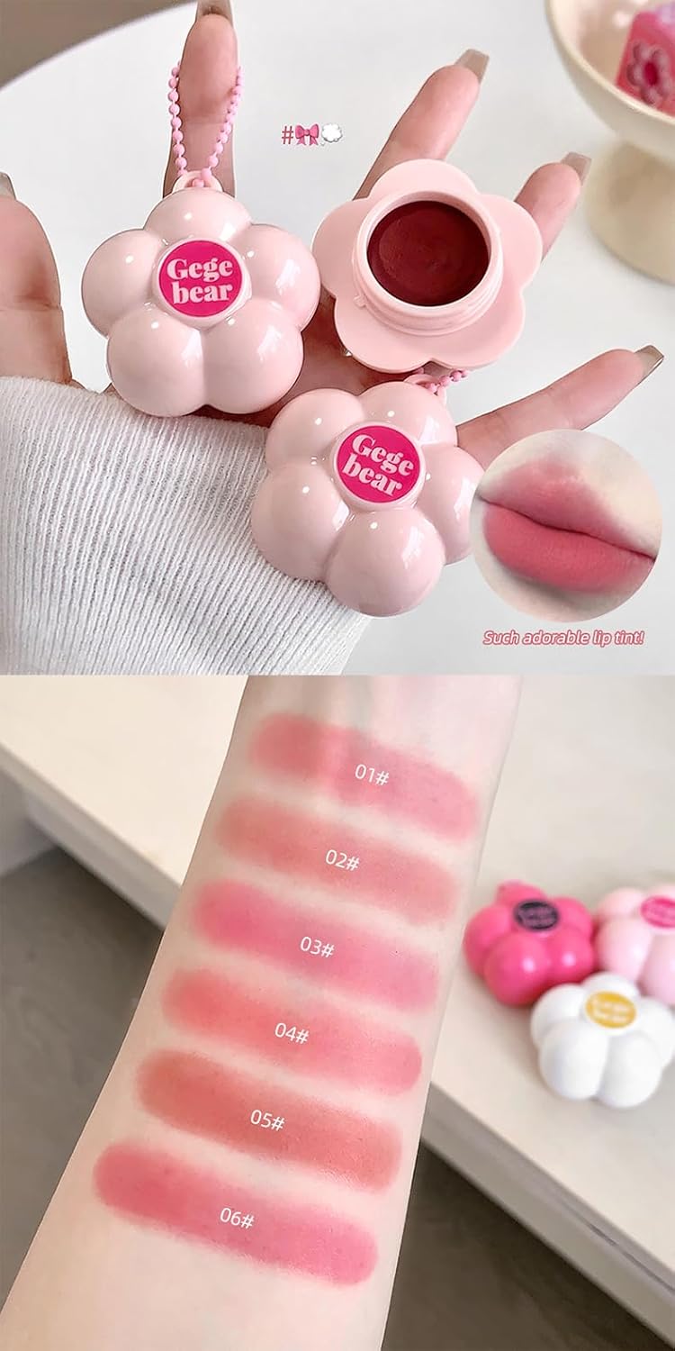 Gege Bear Multi-Purpose Cream Blush | Cherry Blush mud for Cheeks & Lips | Natural Soft Focus Finish | Silky Smooth Creamy Texture | Long Lasting Easy Blend | Kawaii Flower Packaging with Keychain | Cute Blusher for Women & Teen Girls (01# Soft Baby Pink, 4g) - View 6 of 6