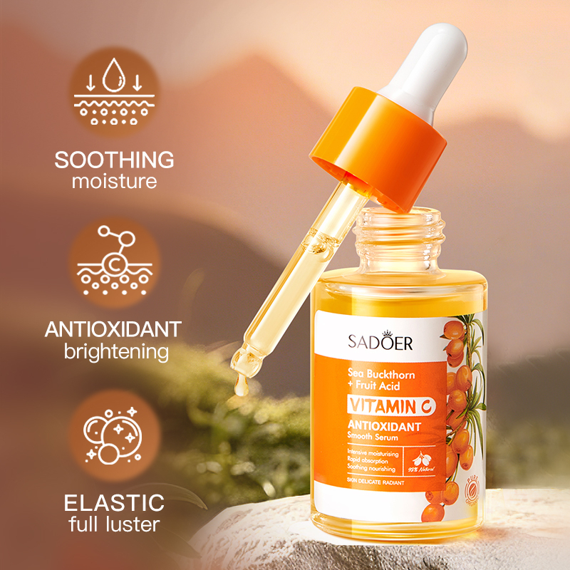 ROREC SADOER Sea Buckthorn & Fruit Acid Vitamin C Serum 30ml, Antioxidant-Rich, Smooth Skin, Intensive Moisturizing Facial Essence, Brightening, Hydrating, Anti-Aging Skincare Solution for Radiant, Healthy, Revitalized Skin - View 2 of 3