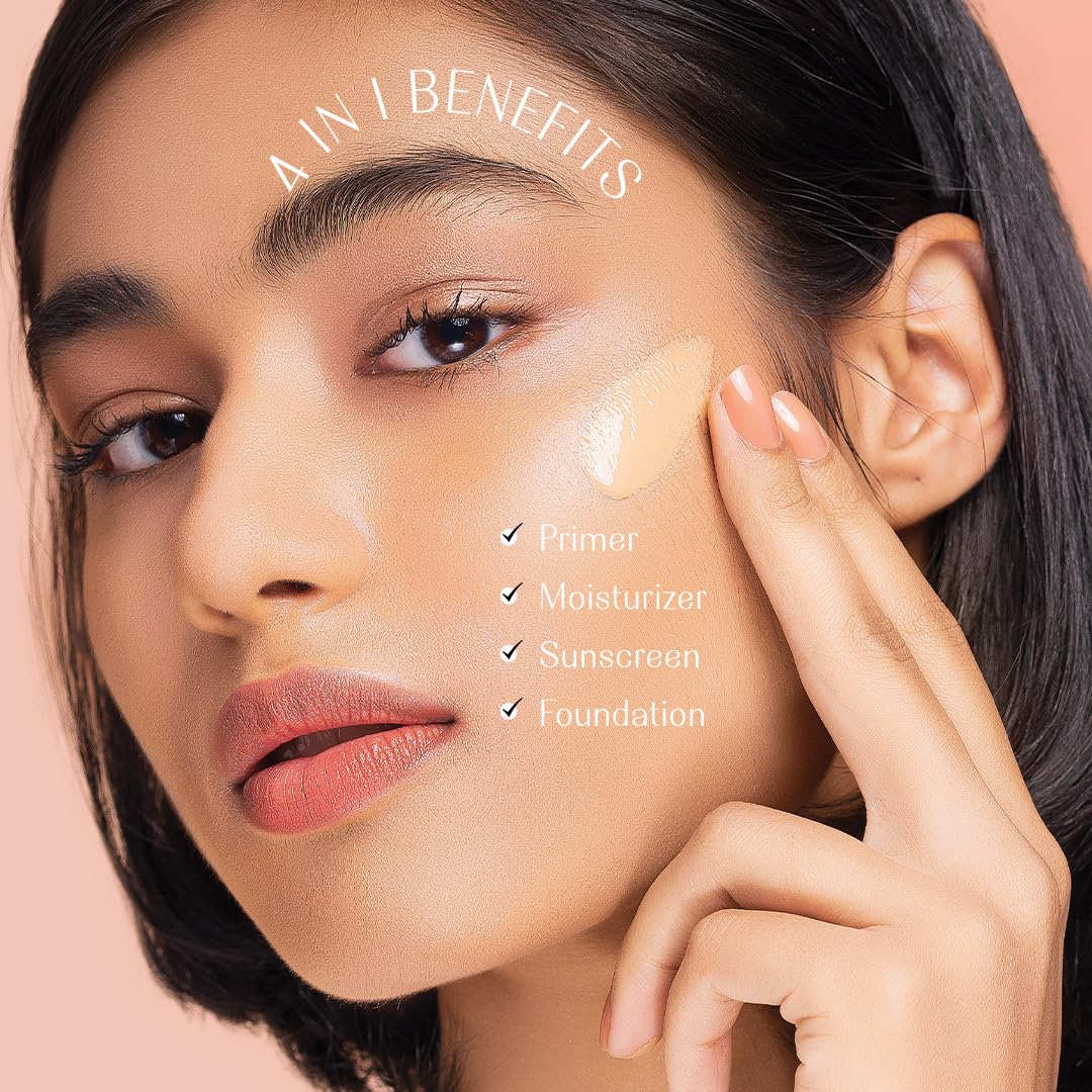LoveChild Masaba Skip Everything 4-in-1 Skin Tint, Primer, Moisturizer, Sunscreen SPF 20 & Foundation, Blurring Serum Tint, Seamless Coverage & Natural Finish, Lonely Lioness (Natural Buff) 10ml - View 2 of 3