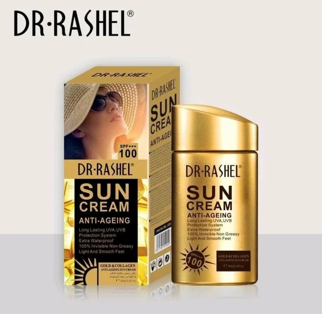Dr. Rashel Sun Cream SPF 100+ Gold & Collagen Anti-Ageing Sunscreen Lotion, Waterproof UV Protection, Hydrating, Lightweight, All Skin Types, Daily Sunblock for Smooth, Protected, Radiant Skin - View 2 of 3