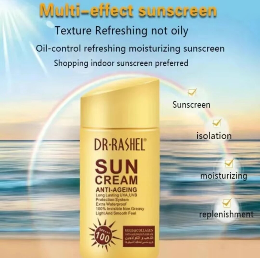 Dr. Rashel Sun Cream SPF 100+ Gold & Collagen Anti-Ageing Sunscreen Lotion, Waterproof UV Protection, Hydrating, Lightweight, All Skin Types, Daily Sunblock for Smooth, Protected, Radiant Skin - View 3 of 3
