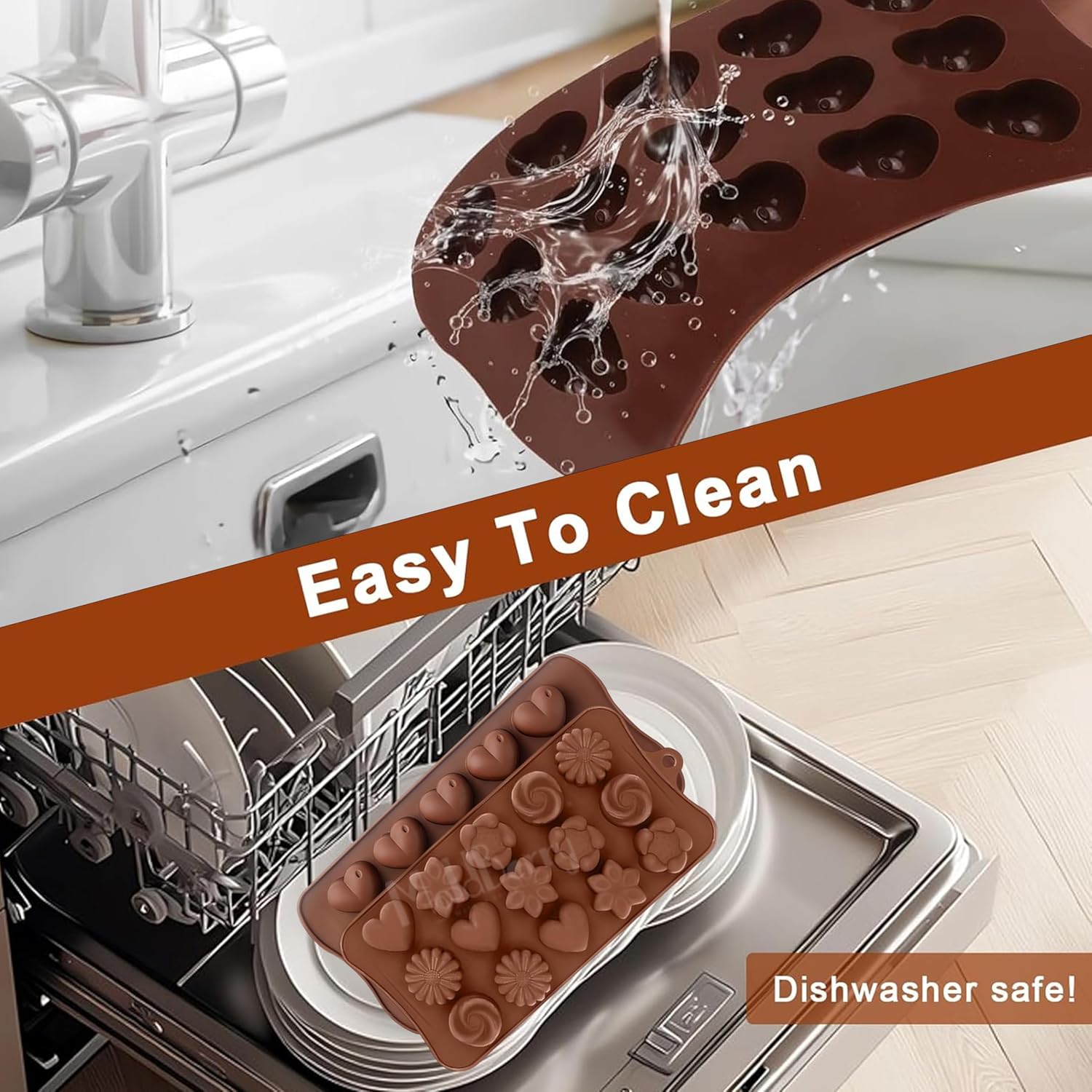 MoldBerry Silicone Chocolate Moulds Set of 2 | Heart & Flower Shape Candy Molds for Chocolate, Jelly, Gummies | Flexible, Non-Stick, Reusable Baking Trays | Mini Silicone Molds for DIY Sweets - View 3 of 7