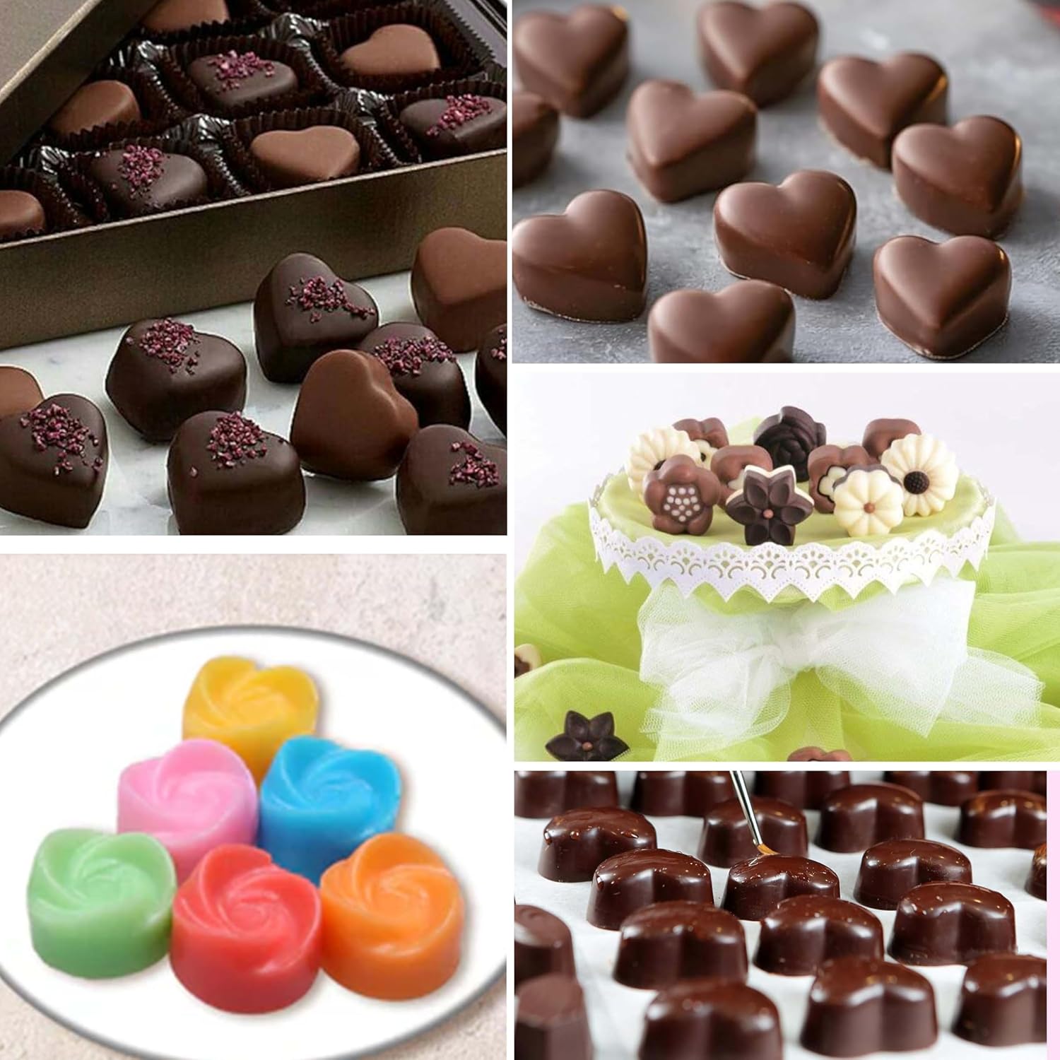 MoldBerry Silicone Chocolate Moulds Set of 2 | Heart & Flower Shape Candy Molds for Chocolate, Jelly, Gummies | Flexible, Non-Stick, Reusable Baking Trays | Mini Silicone Molds for DIY Sweets - View 6 of 7