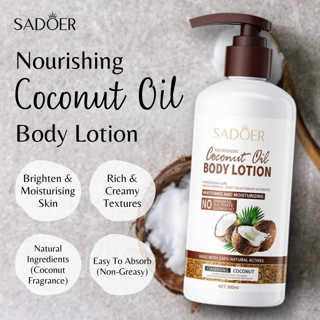 CAREHUB SADOER Nourishing Coconut Oil Body Lotion 300ml Deep Hydration Moisturizing Skin Repair Whitening Smooth Soft Body Cream Daily Skin Care for Dry Rough Damaged Skin - View 3 of 3