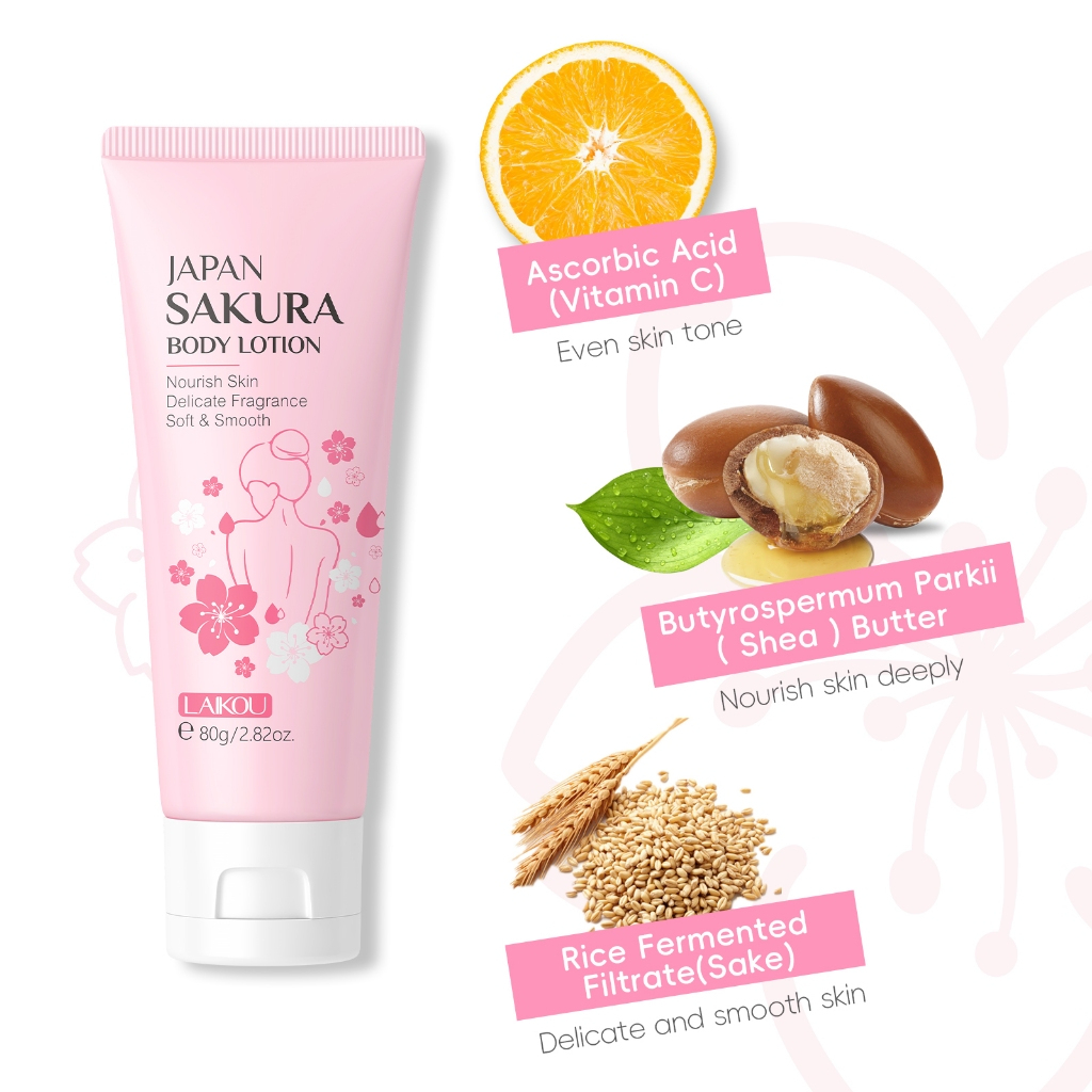 LAIKOU Japan Sakura Deep Hydrating Body Lotion 80g Moisturizing Brightening Body Cream Smooth Skin Reduce Dullness Nourishing Repair Softening Skin Care for Radiant Healthy Glowing Skin - View 2 of 3