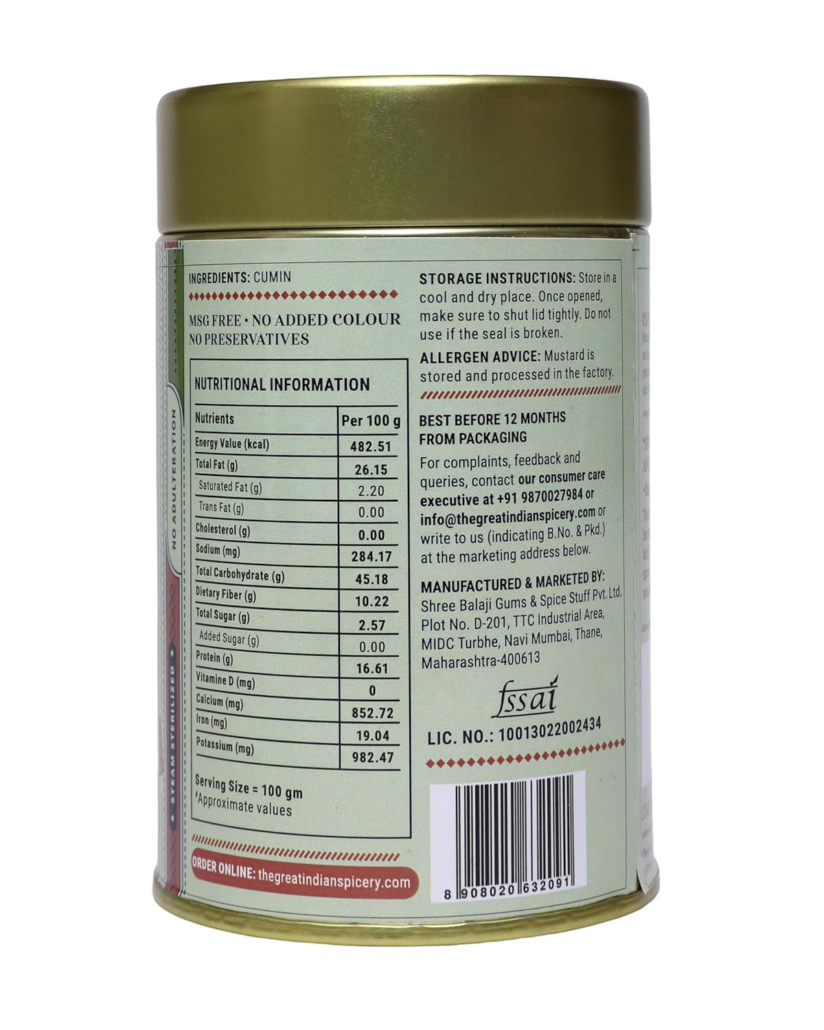 The Great Indian Spicery | Cumin Powder (Jeera Powder) | 100gm Tin - Steam Sterilisation, 100% Pure & Natural, Farm Fresh, Non-Adulterated | Rich in Iron, Aids Digestion & Promotes Weight Loss | Perfect for Cooking - View 4 of 4