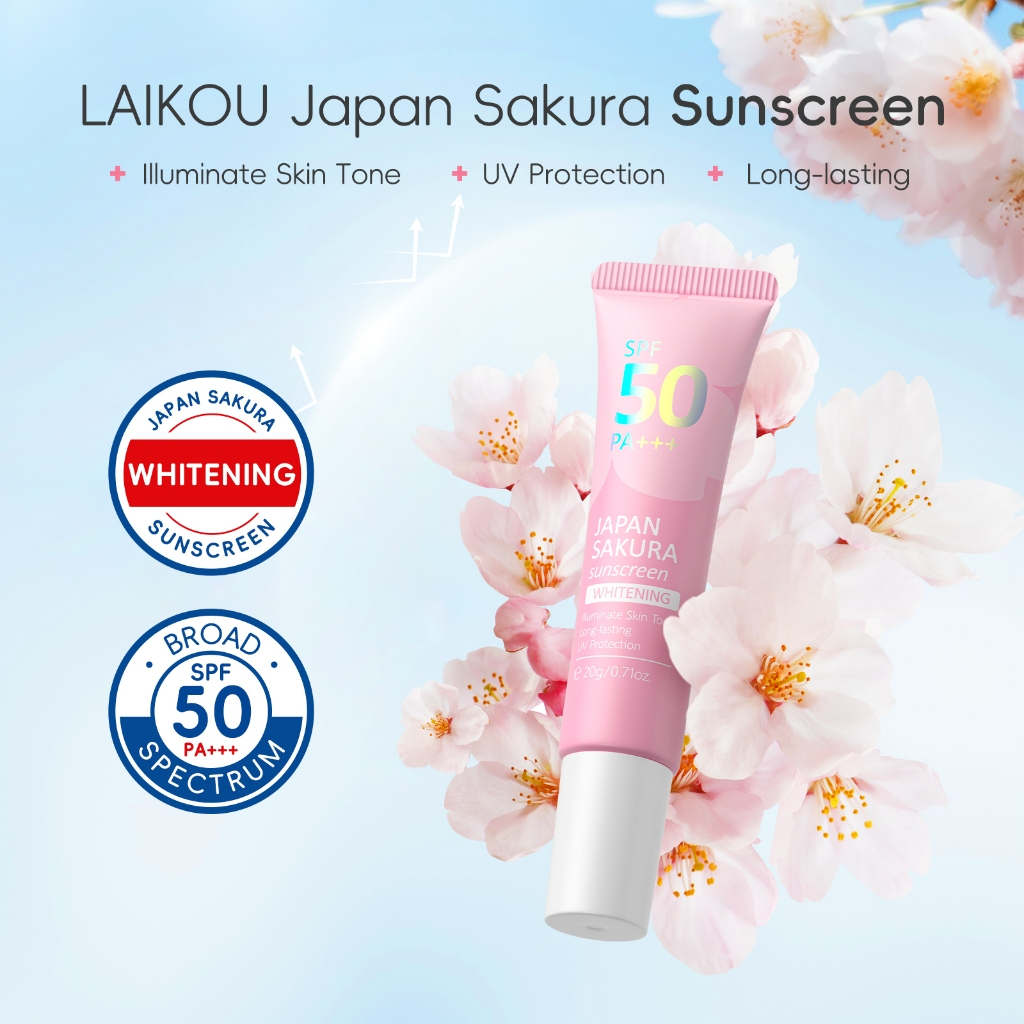 LAIKOU Japan Sakura Sunscreen SPF50 PA+++ 20g Whitening Sunblock Long-Lasting UV Protection Face and Body Sun Cream Hydrating Skin Care Brightening Anti-Aging Lightweight Daily Use - View 2 of 3