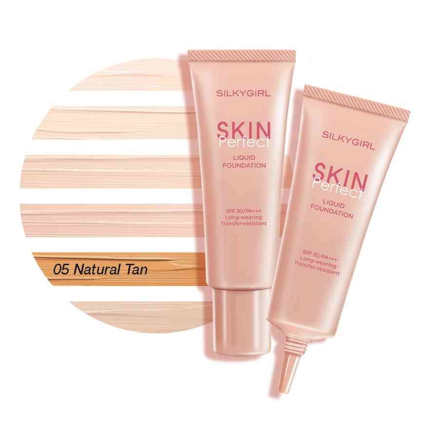SILKYGIRL Skin Perfect Liquid Foundation 05 Natural Tan Lightweight Long-Lasting Face Makeup Smooth Coverage Hydrating Concealer Brightening Flawless Skin Tone Natural Finish Daily Skin Care Cosmetic - View 2 of 3