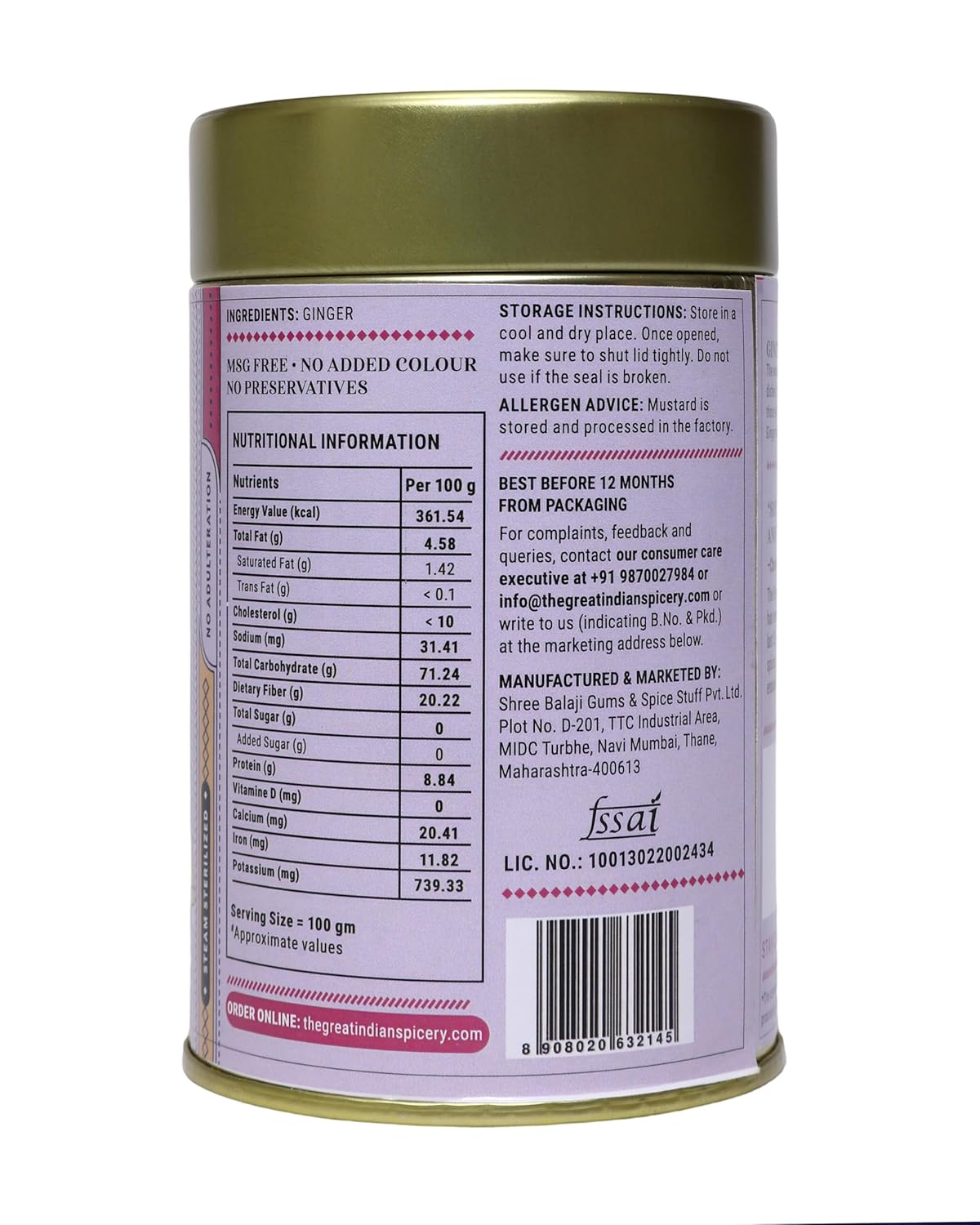 The Great Indian Spicery | Ginger Powder (Adrak Powder) | 100gm Tin - Steam Sterilisation, 100% Pure & Natural, Farm Fresh, Non-Adulterated | Lowers Blood Pressure, Aids Weight Loss & Heart Health | Teas & Cooking - View 4 of 4