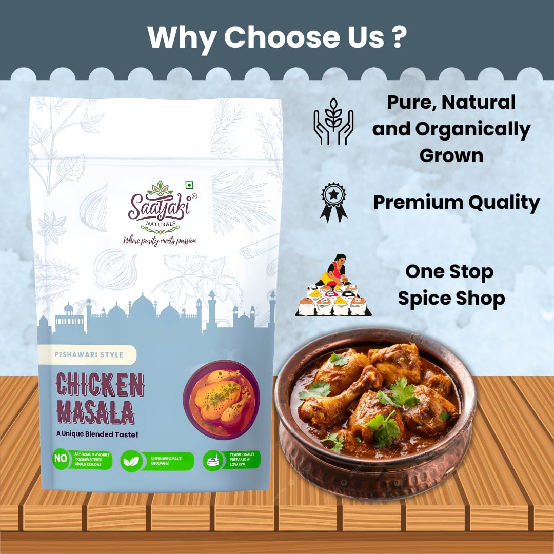 Saatyaki Naturals Peshawari Chicken Masala -50gm | Authentic Indian Spice Blend for Chicken Curries, Nahari Dishes| Homemade Style, Freshly Grounded Aromatic Masala with No Preservatives - View 3 of 4