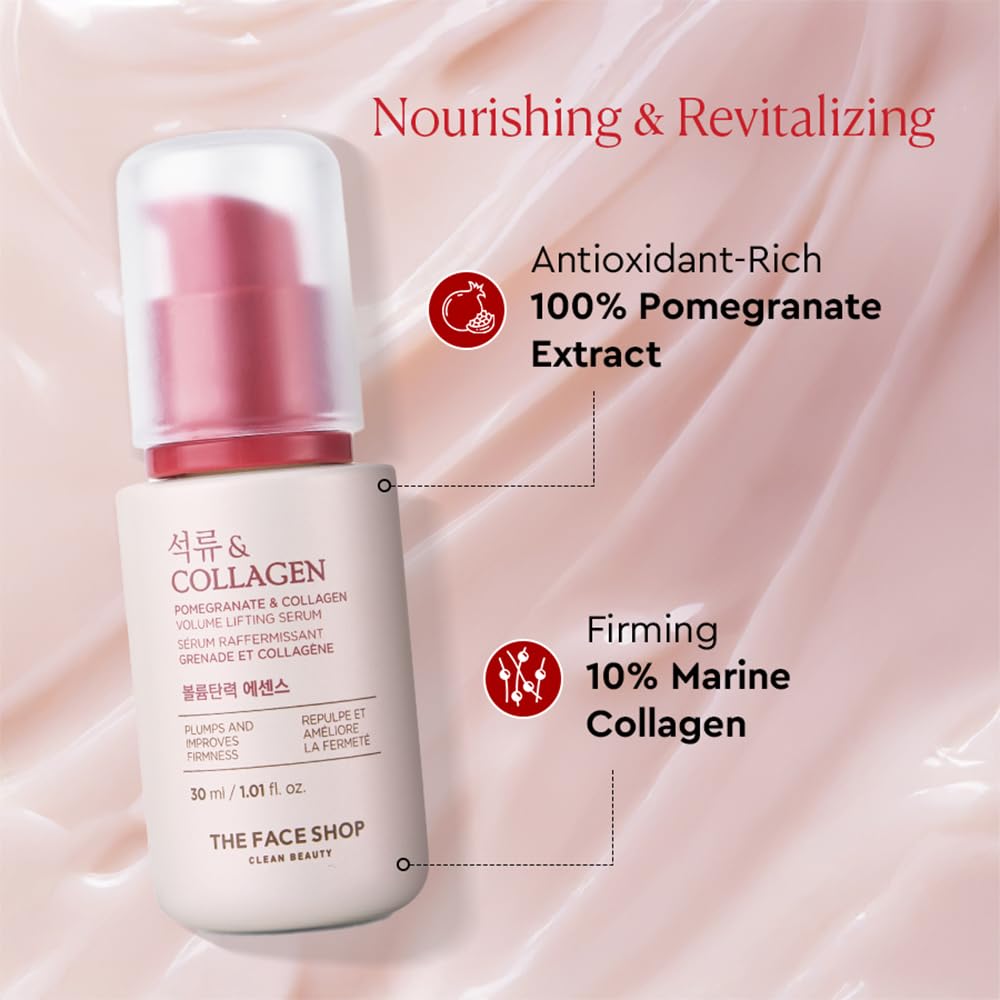 The Face Shop Collagen & Pomegranate Volume Lifting Face Serum | With 10% Marine Collagen & Hyaluronic Acid for Firming, Wrinkle Care & Intense Hydration | Korean Skincare Serum, 30ml - View 3 of 4