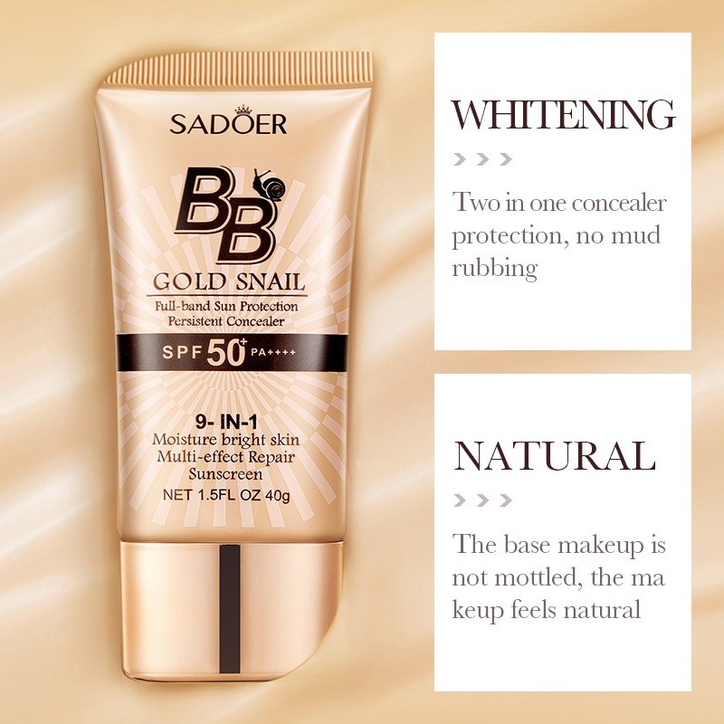 SADOER SPF50+ PA+++ Gold Snail Sunscreen BB Cream Concealer Cream Sunblock 40g- Natural(FROM MALAYSIA) - View 3 of 4