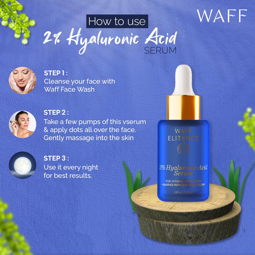 WAFF 2% Hyaluronic Acid Face Serum 30ml | Daily Serum for Men & Women - All Skin Types | Deep Hydration & Moist Glow | Anti-Aging | Smooth Skin | Vegan, No Preservatives - View 2 of 5