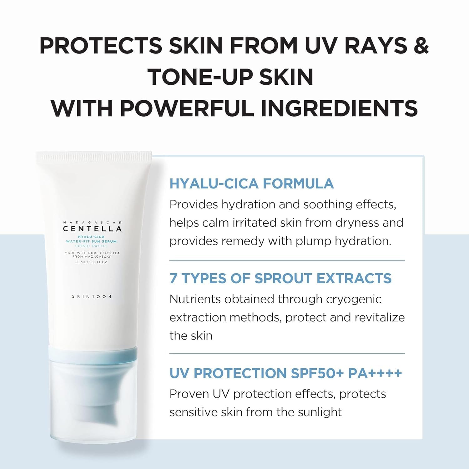 SKIN1004 Hyalu-Cica Water-Fit Sun Serum SPF 50 PA++++| Lightweight Korean Sunscreen for All Skin Types with Hyaluronic Acid & Centella, 15ml - View 2 of 5