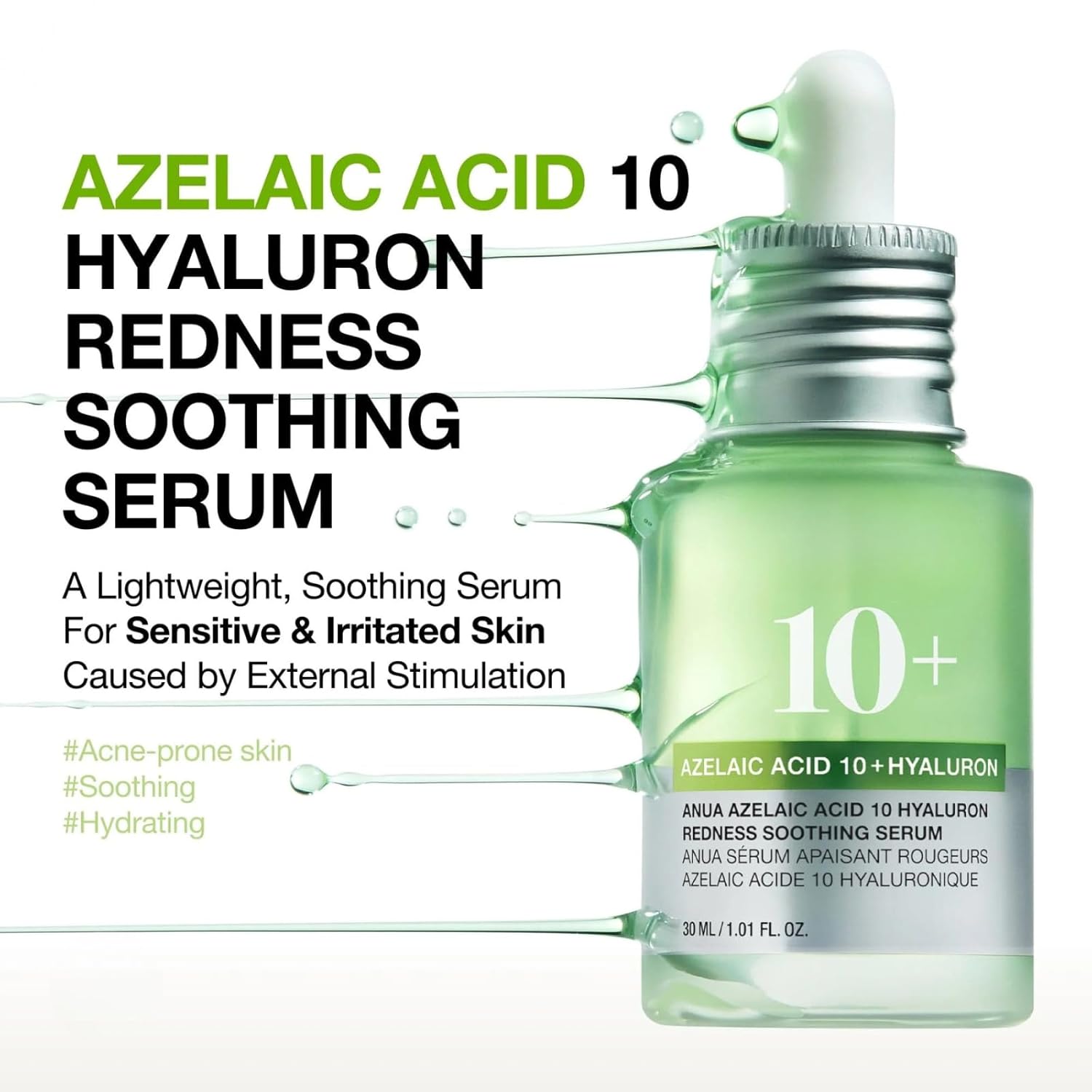 Rhod Azelaic Acid 10 Hyaluron Soothing Serum, Facial Serum For Sensitive Skin, Hyaluronic Acid, Niacinamide, Spot Care, Natural Color, Vegan, Korean Skincare (30Ml/ 1.01 Fl Oz.) - View 4 of 4